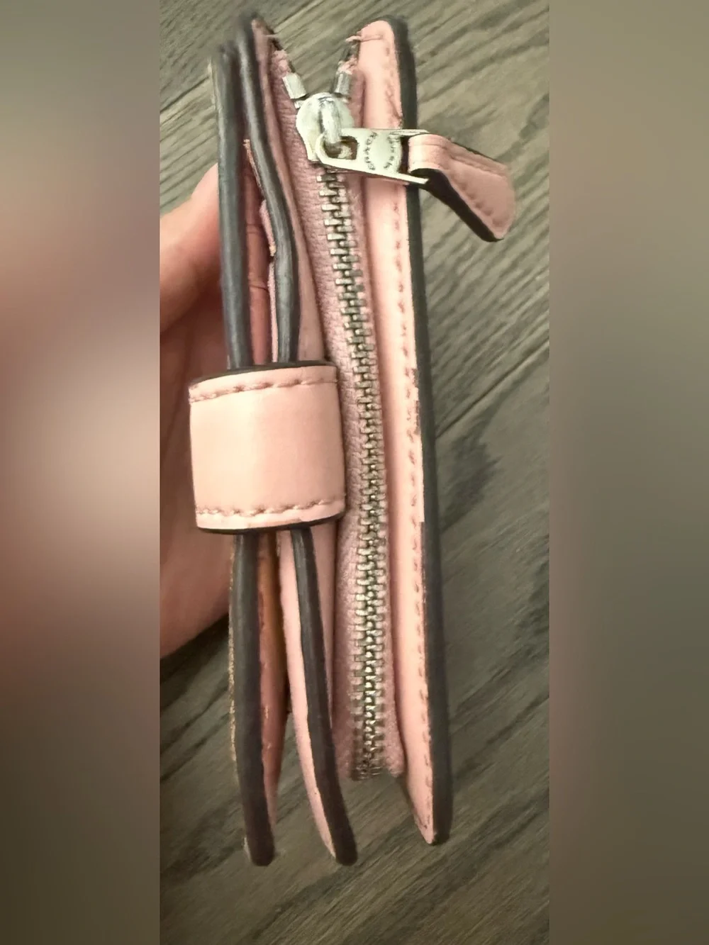Coach Signature Canvas Compact Wallet - Brown with Pink Trim. Rehab/fair